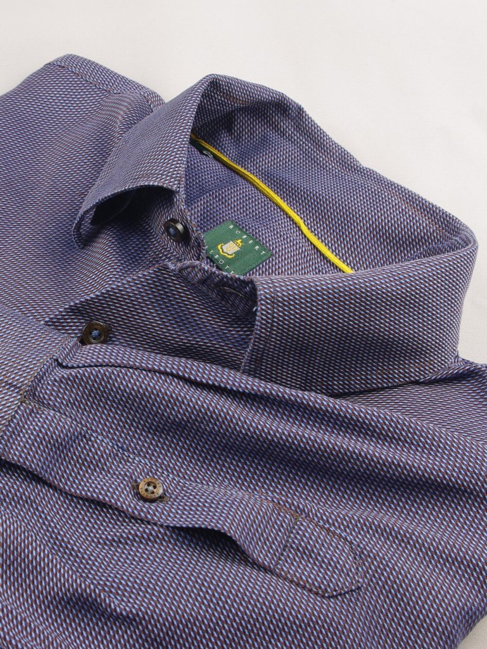 Robert Talbott Men’s L 100% Cotton Blue Brown Micro Pattern Button Down Shirt